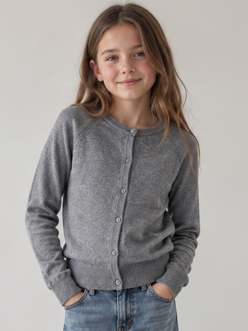 Cat & Jack Cardigan Sweater Gray Knit Button Front Size L 10/12 School Uniform
